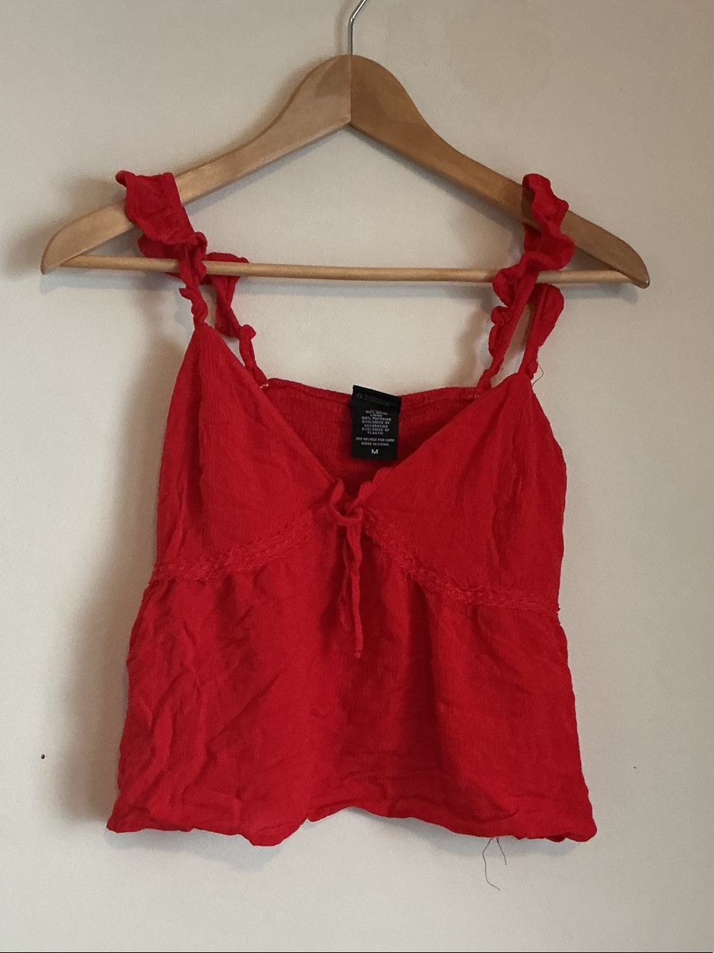 Hot Topic Red Ruffle-Strap Tie-Front Camisole